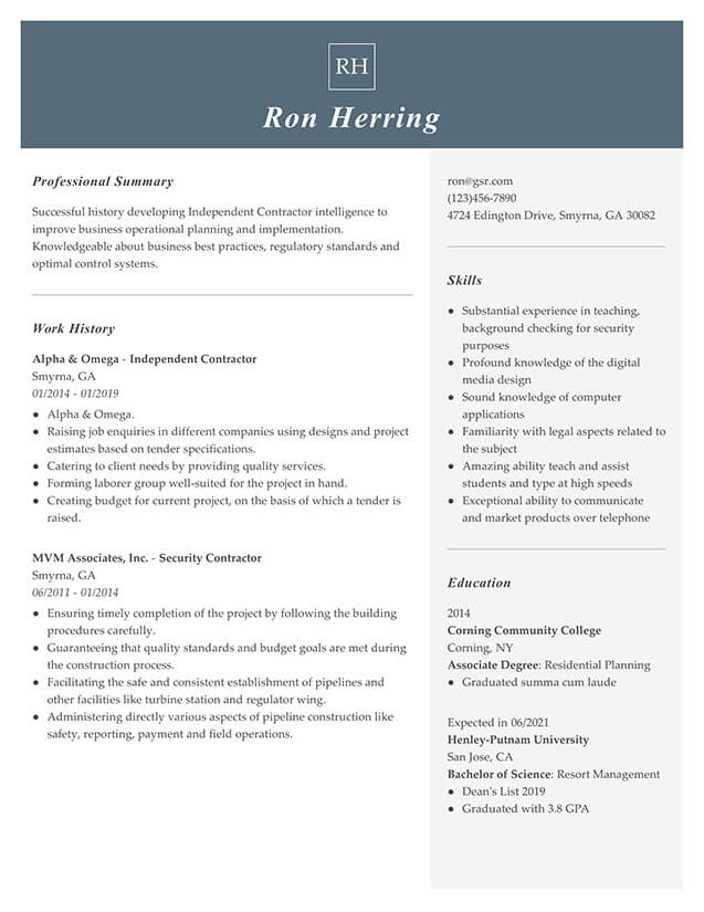 Modern Managerial Gray Resume Template