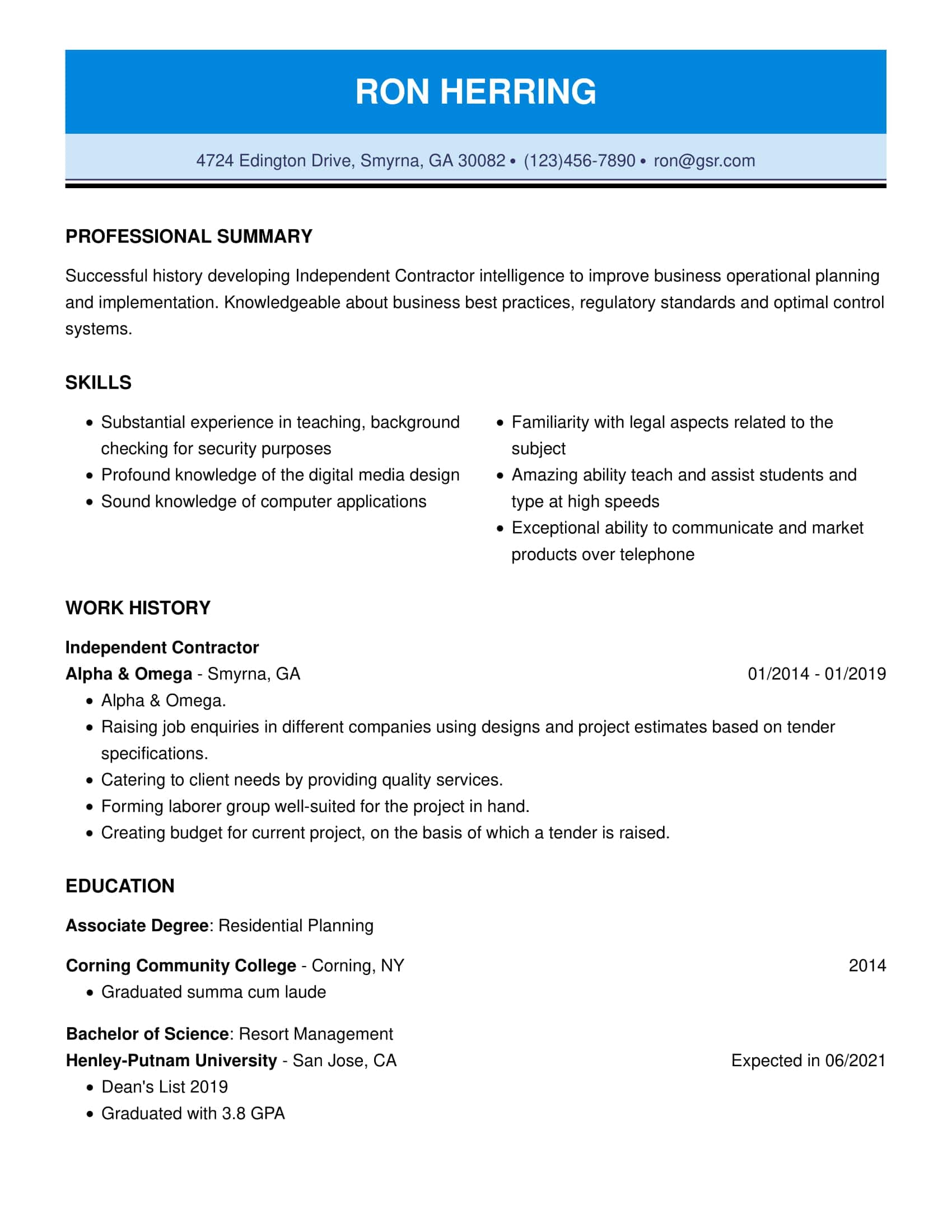 Professional Pacific Blue Resume Template