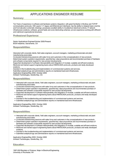 application engineer job description resume