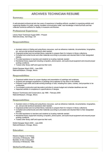 sample archives technician resume communication specialist resume