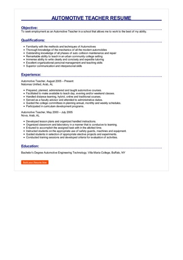 2 Automotive Teacher Resume Examples