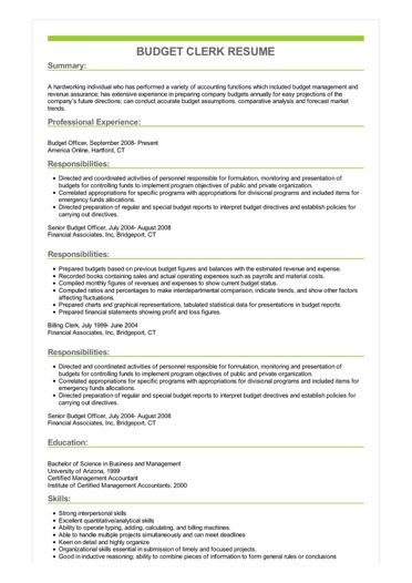 sample budget clerk resume great resume objectives examples