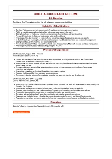 sample chief accountant resume chief accountant duties