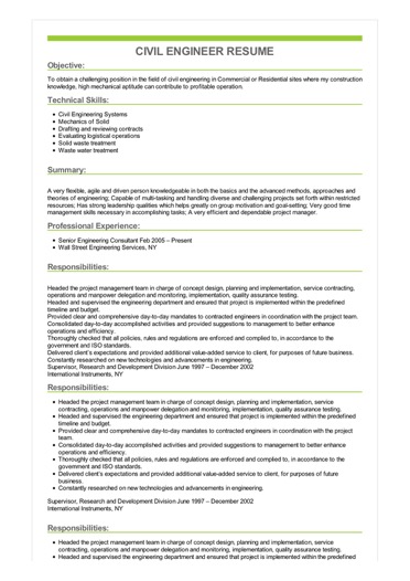 Civil Engineer Resume Great Sample Resume