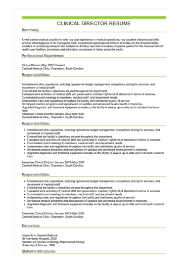 sample clinical director resume