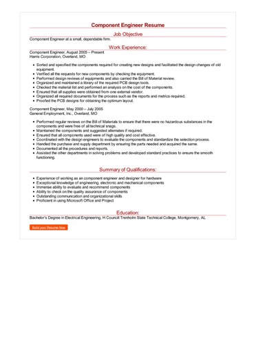 Component Engineer Resume Example How To Write Component Engineer Resume Example