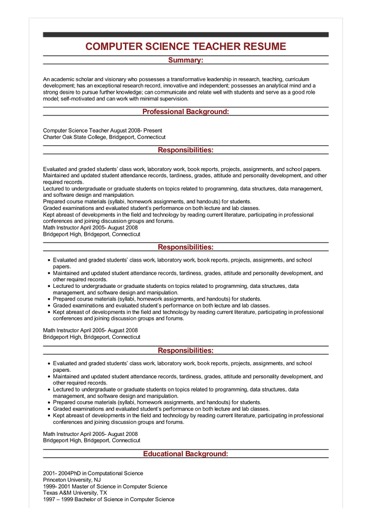 Sample Resume For Teachers In Kerala