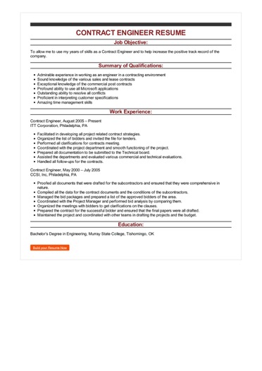 sample contract engineer resume resume construction worker