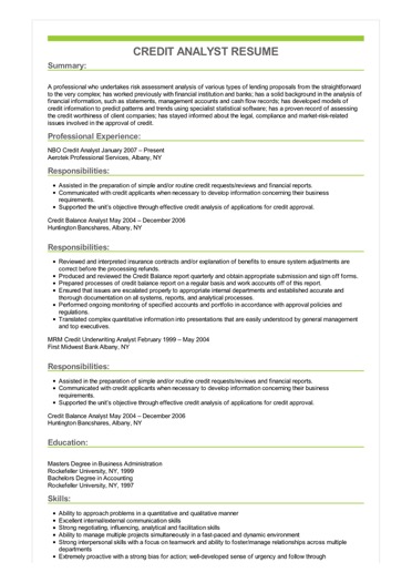 Credit Analyst Resume Example