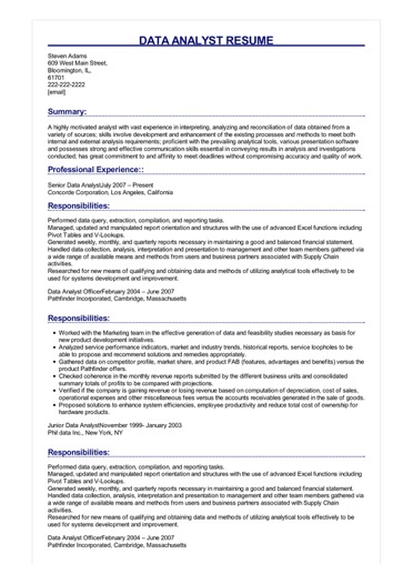 resume samples for data analyst