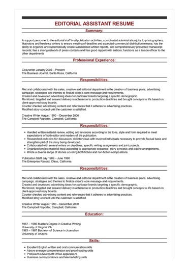sample editorial assistant resume sales associate job duties resumes