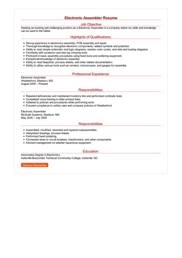 3 Electronic Assembler Resume Examples