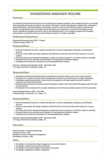 Engineering Manager Resume