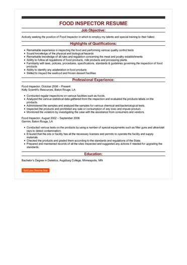 sample food inspector resume food resume