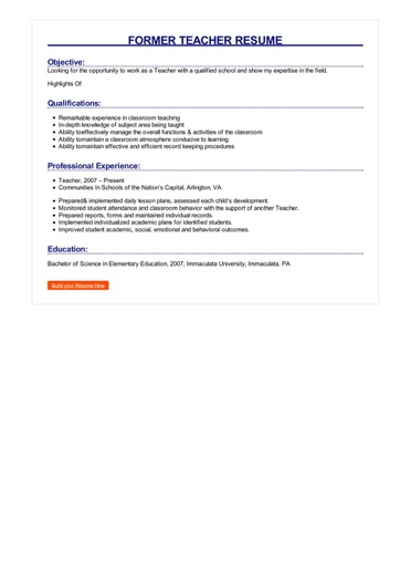 2 Former Teacher Resume Examples