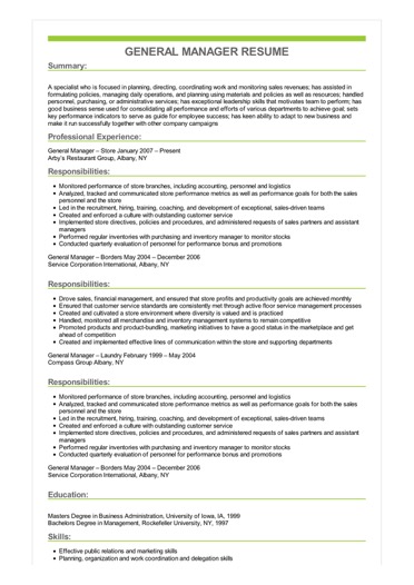 sample general manager resume sales specialist resumes