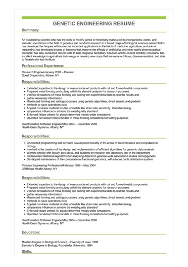 sample genetic engineering resume clinical research assistant cover letters