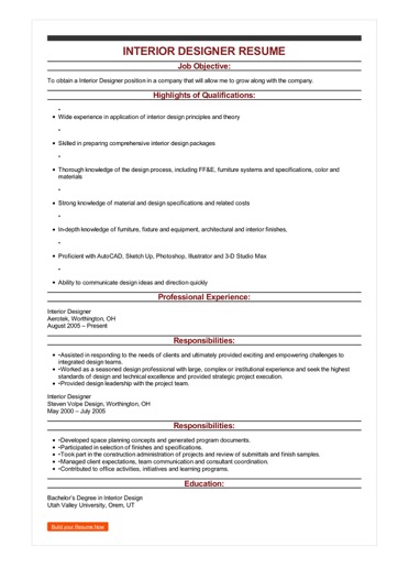 Interior Designer Resume Great Sample Resume