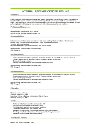 sample internal revenue officer resume communication specialist resume