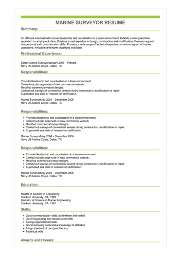 sample marine surveyor resume basic career objective