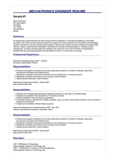 Mechatronics Engineer Resume Great Sample Resume