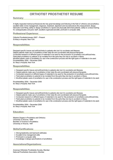 sample orthotist prosthetist resume duties resumes