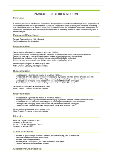 sample package designer resume objectives sample in resume
