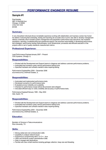 2 performance engineer resume samples performance engineer resumes