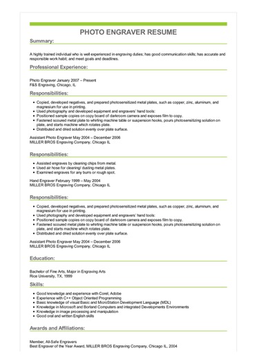 sample photo engraver resume copy of a good resumes