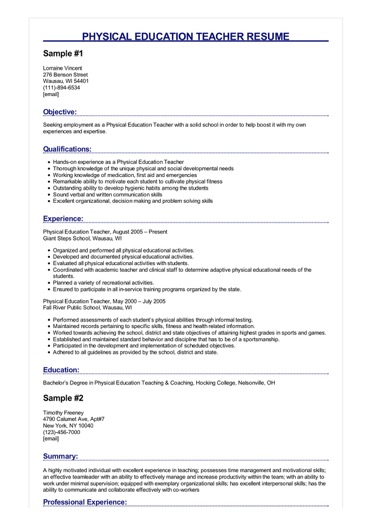 Physical Education Teacher Resume Great Sample Resume