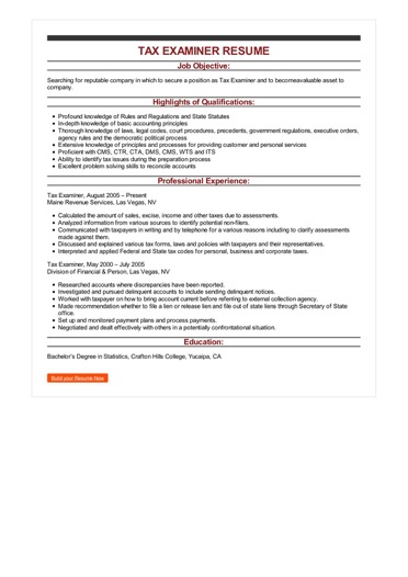 sample tax examiner resume create a resume cover letters