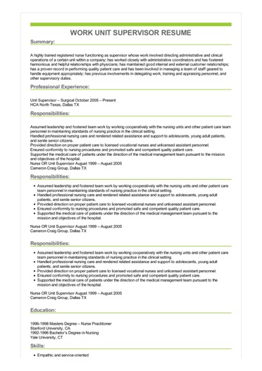 sample work unit supervisor resume sample production resume