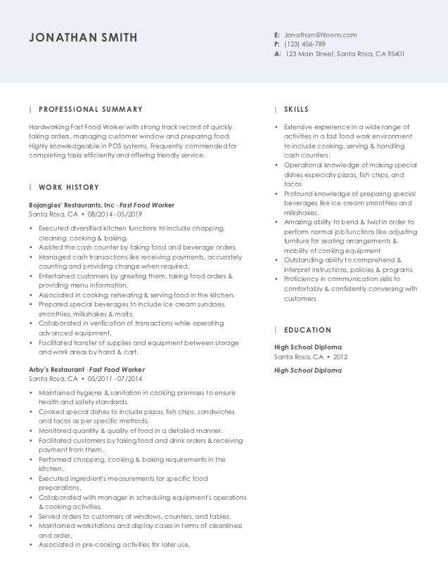 Professional Resume Examples: Our Most Popular Resumes in ...
 Fast Food Resume Example