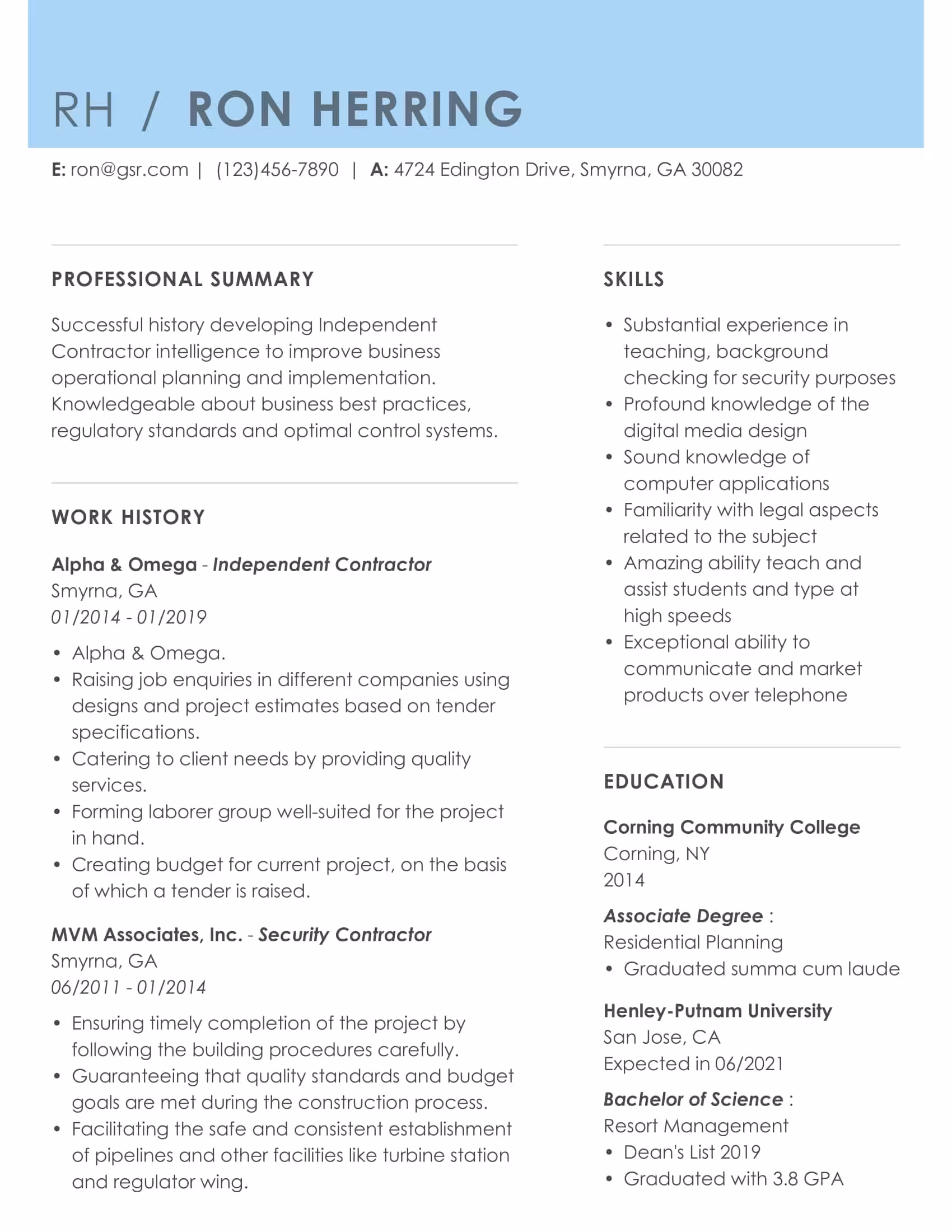 Creative Accentuate Blue Resume Template
