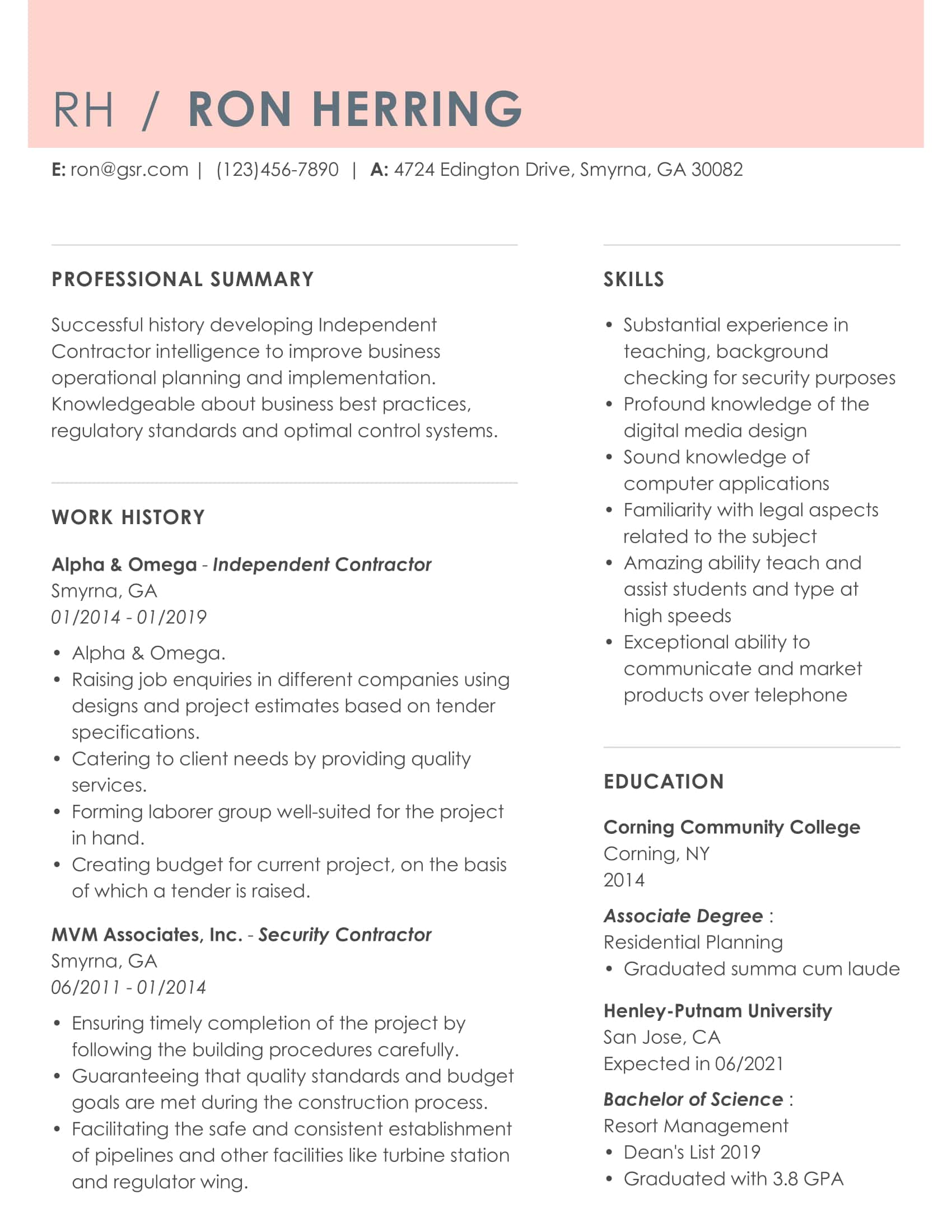 Creative Accentuate Peach Resume Template