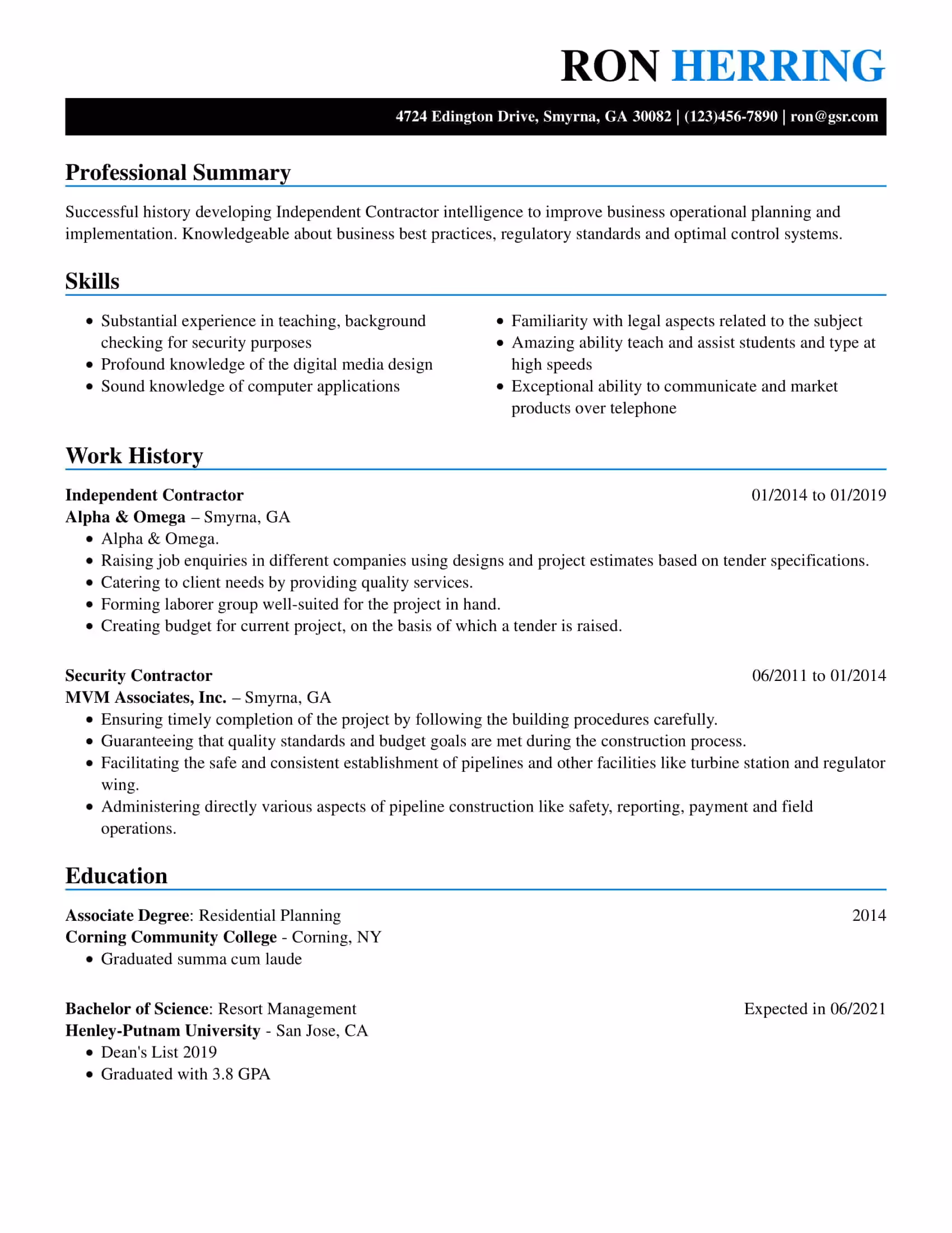 Creative Artistic Blue Resume Template