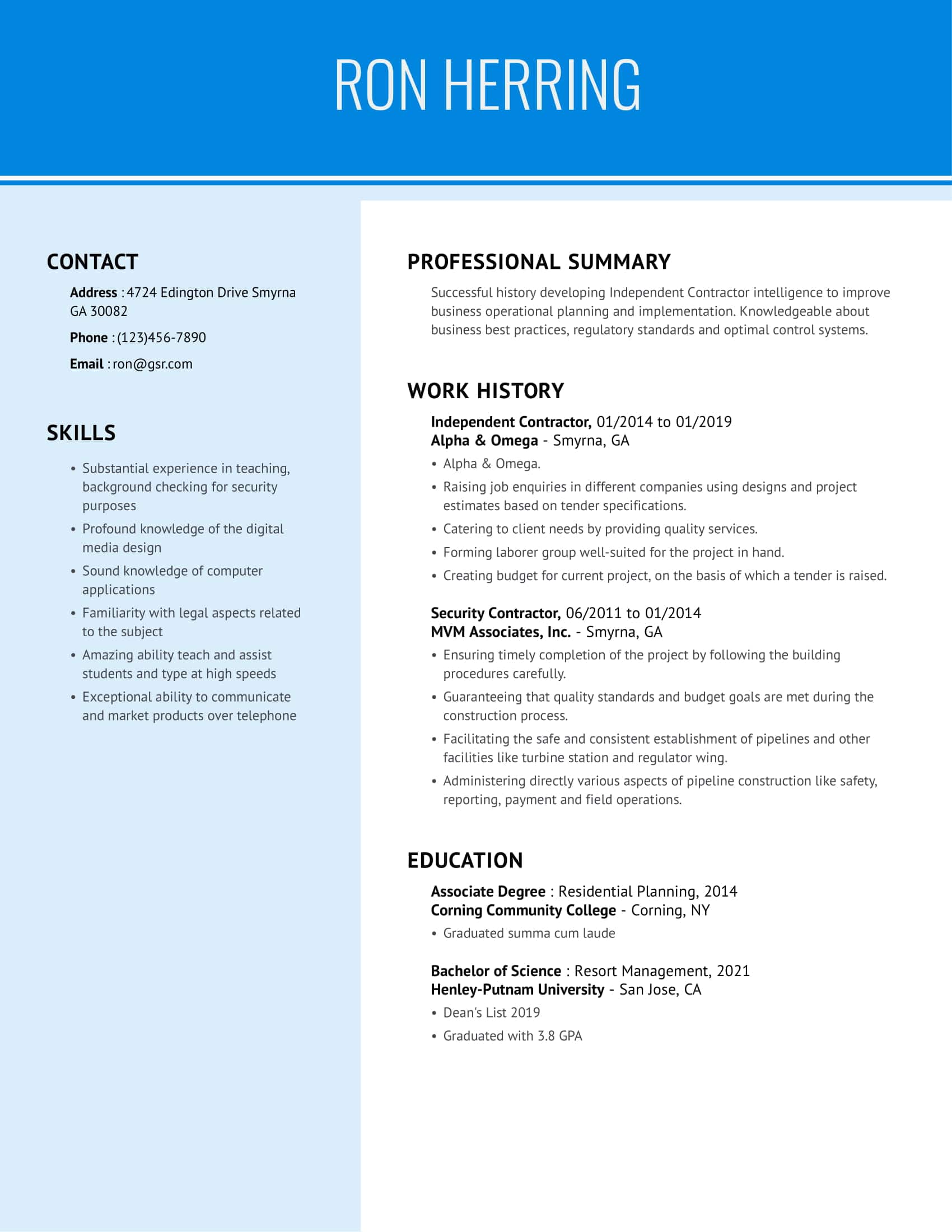 Creative Cool Blue Resume Template