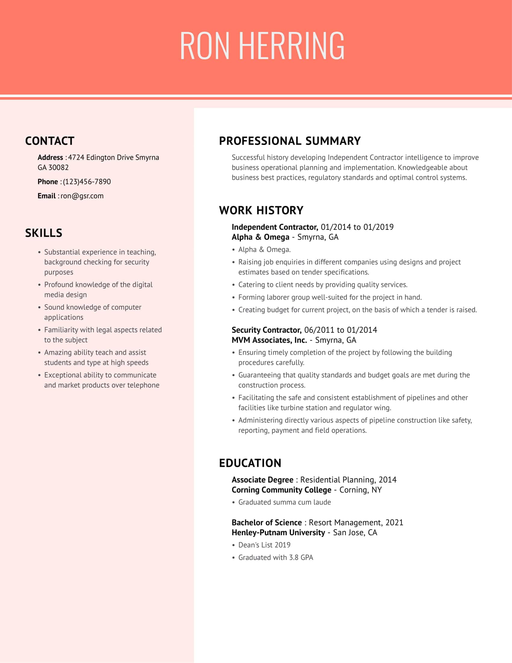 Creative Cool Peach Resume Template
