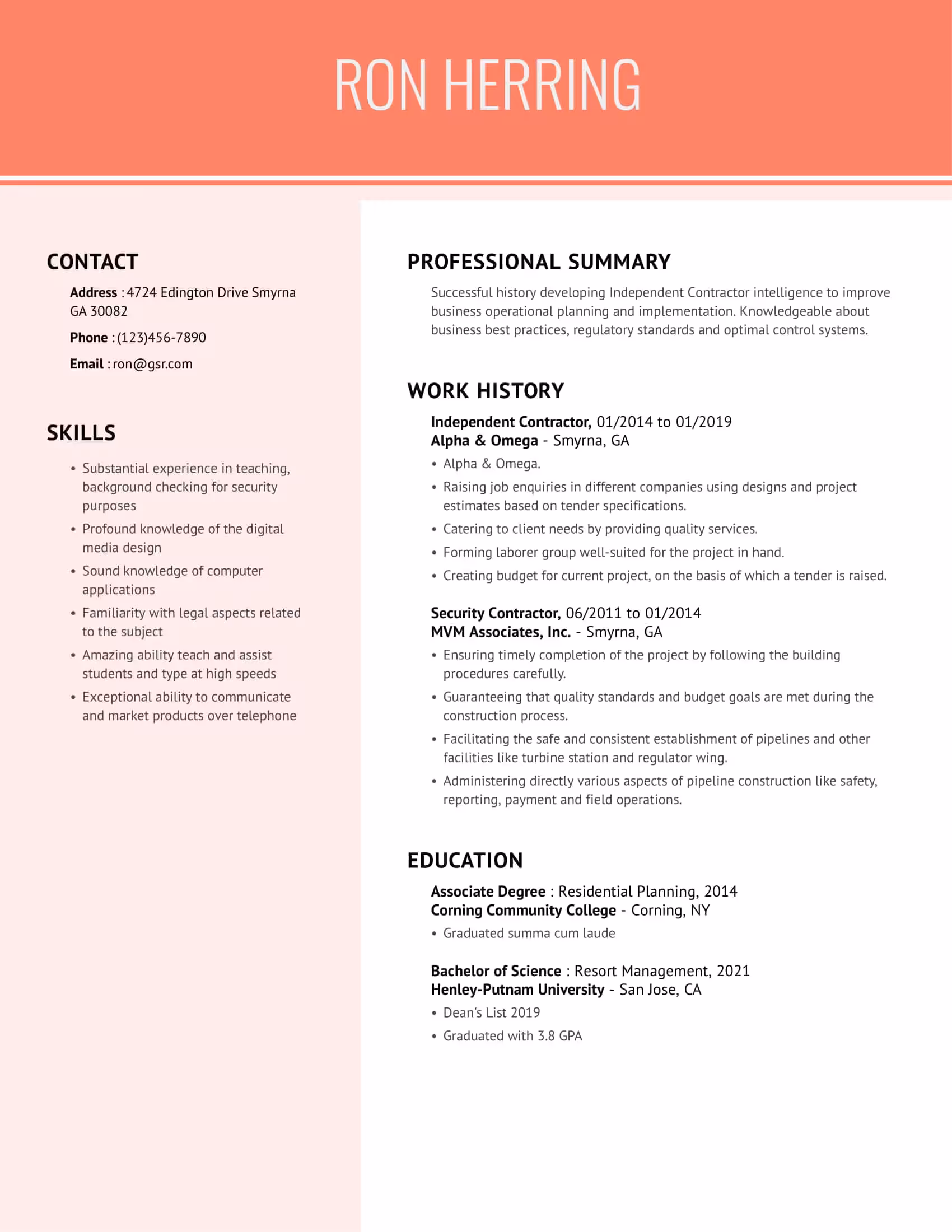 Creative Cool Peach Resume Template