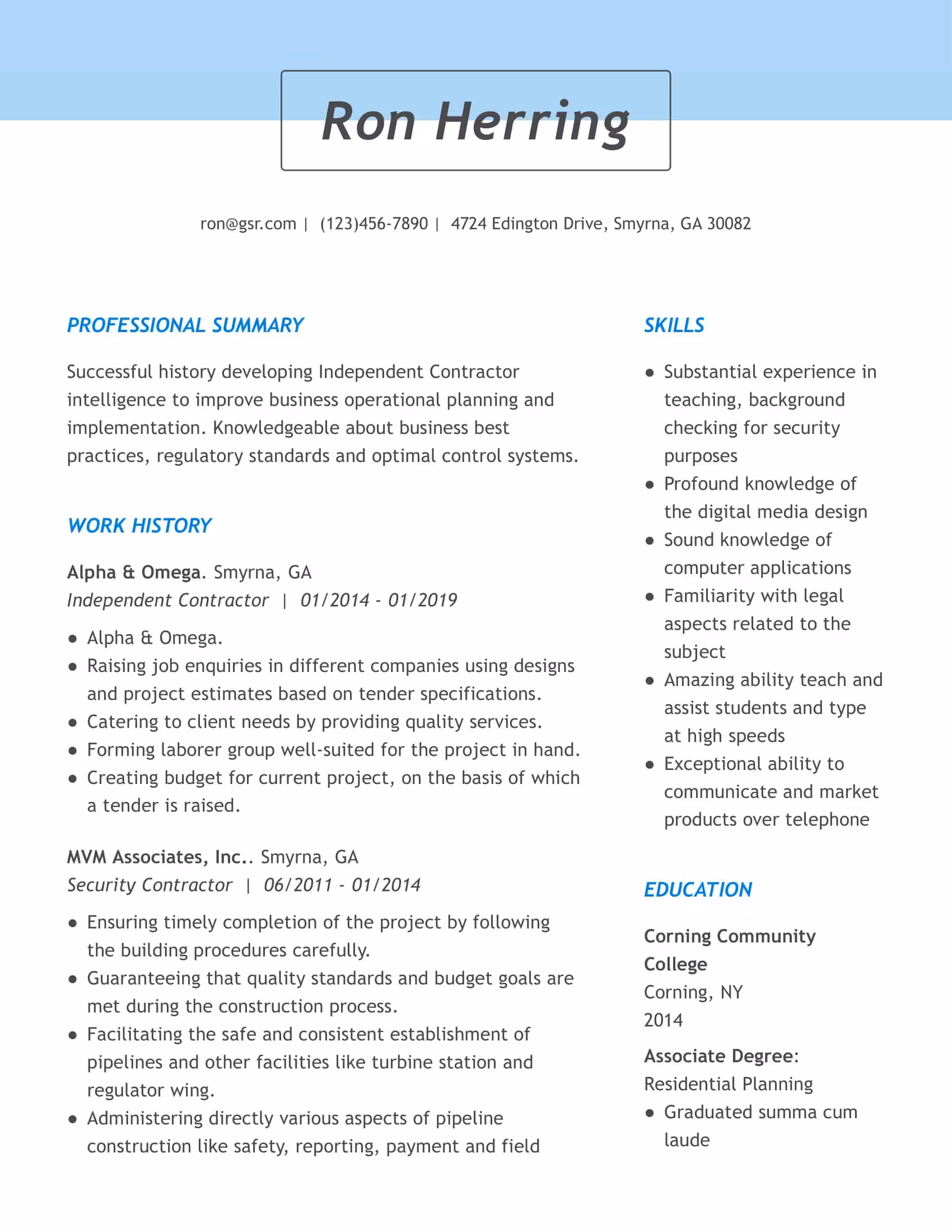 Creative Emphasized Blue Resume Template