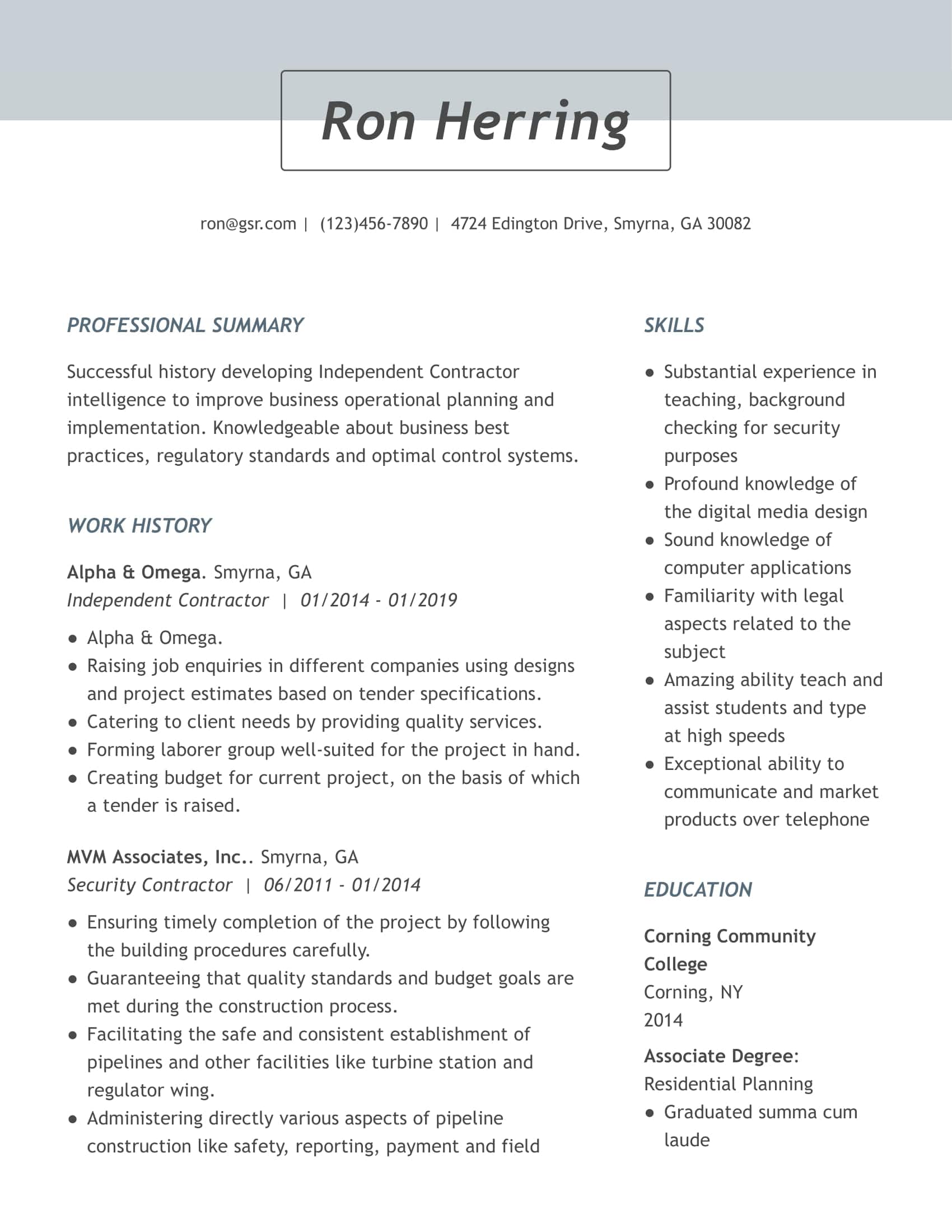 Creative Emphasized Gray Resume Template