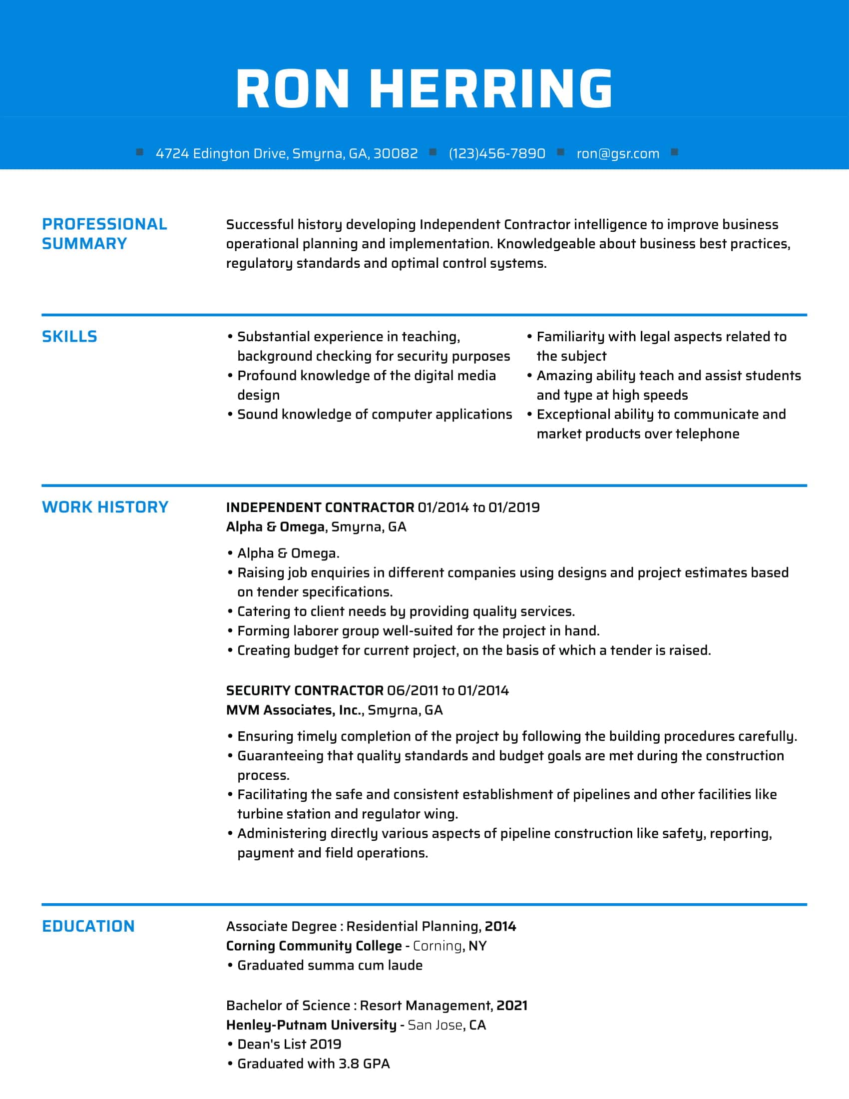 Creative Fresh Blue Resume Template