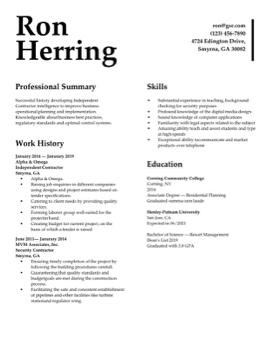 Free professional ink resume