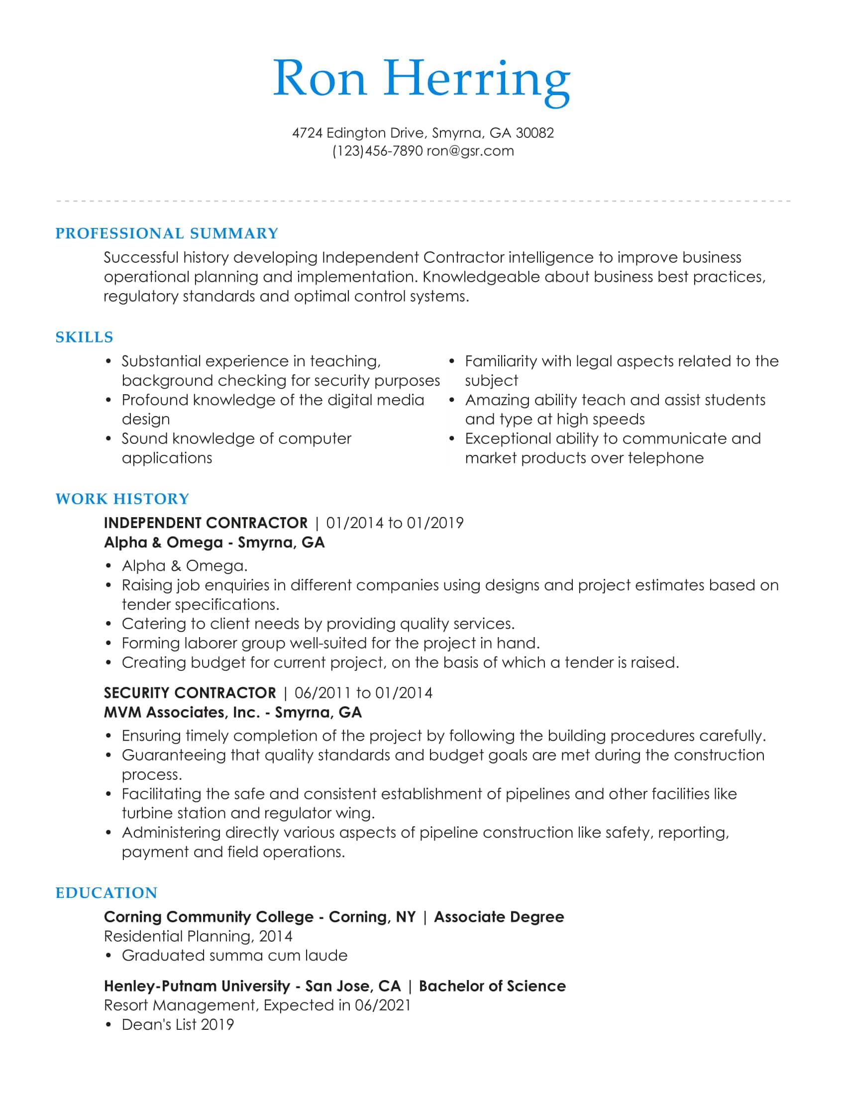 Professional Distinguished Blue Resume Template