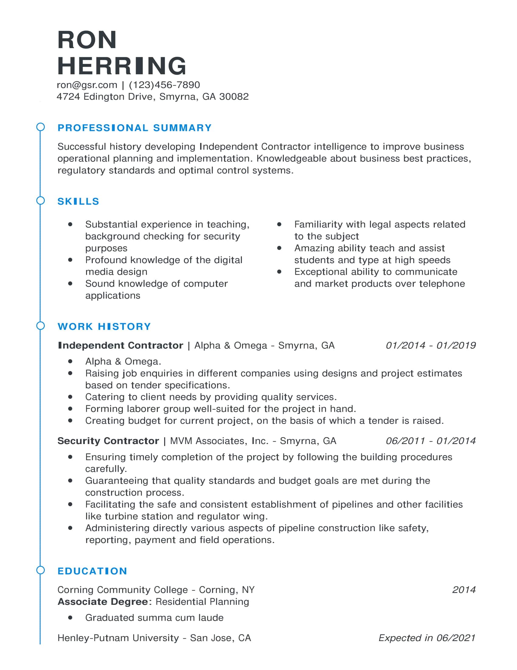 resume format examples 2021