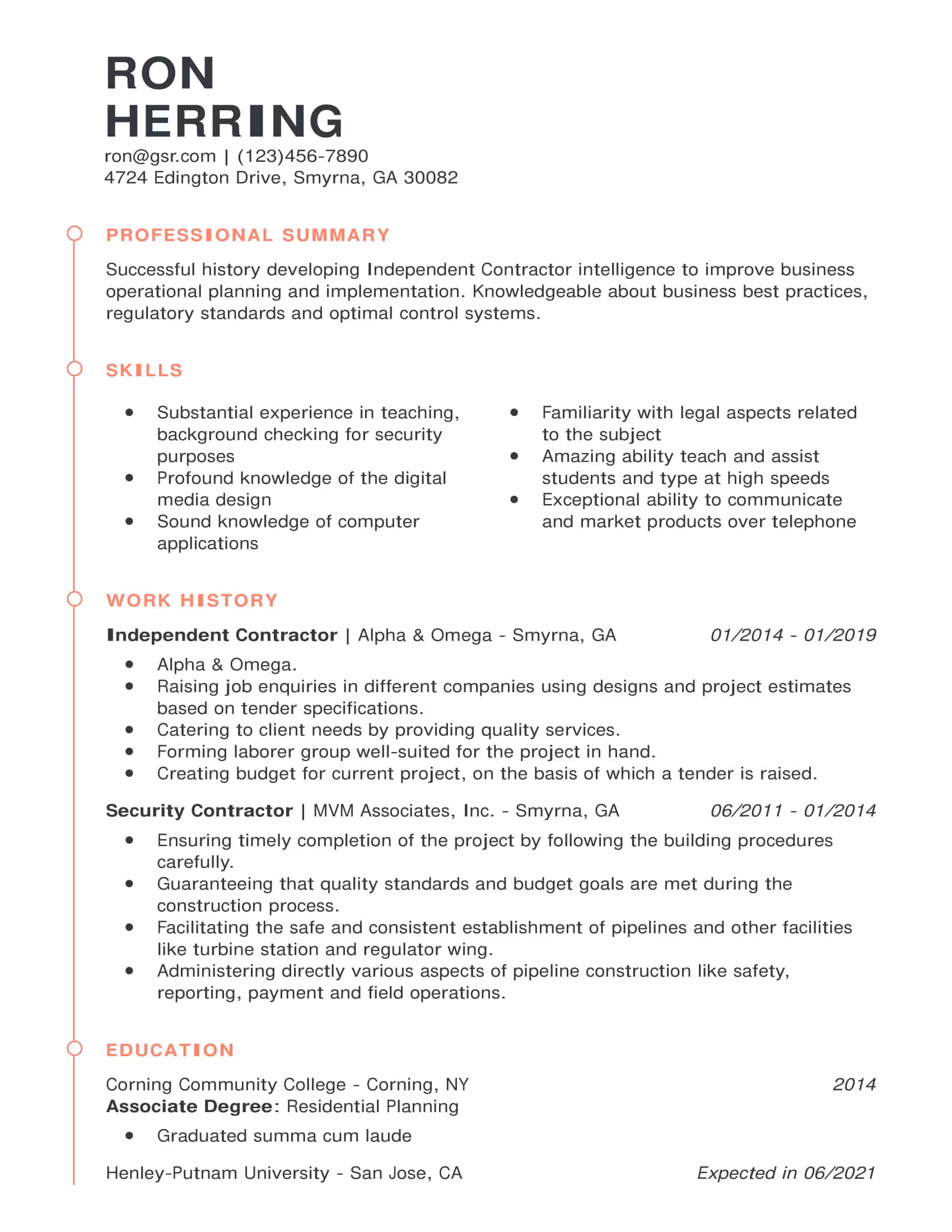 Professional Esteemed Peach Resume Template