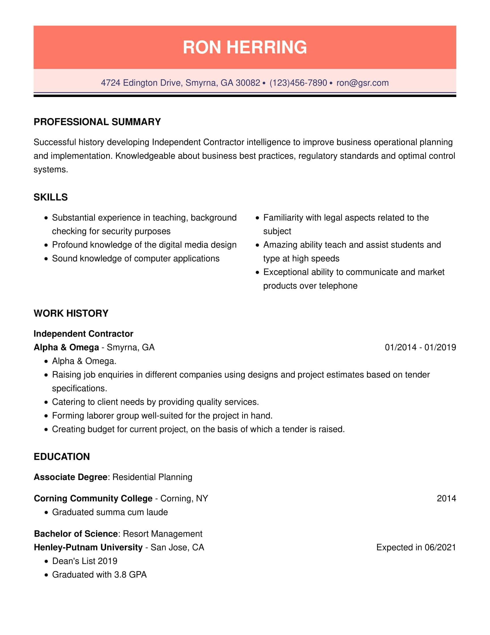 Professional Pacific Peach Resume Template