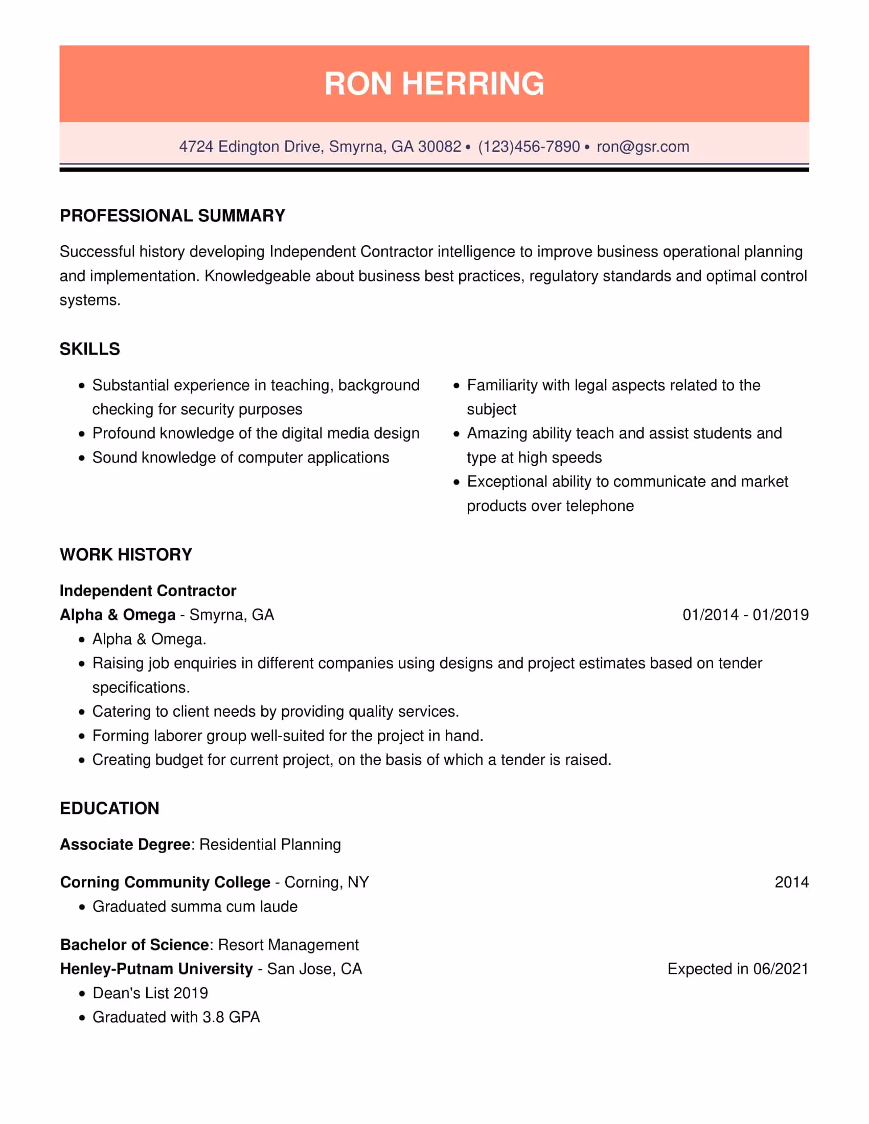 Professional Pacific Peach Resume Template