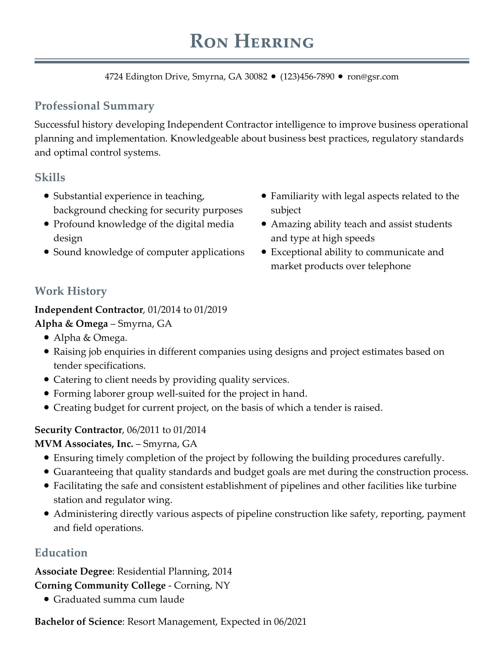 Professional Gray Resume Template