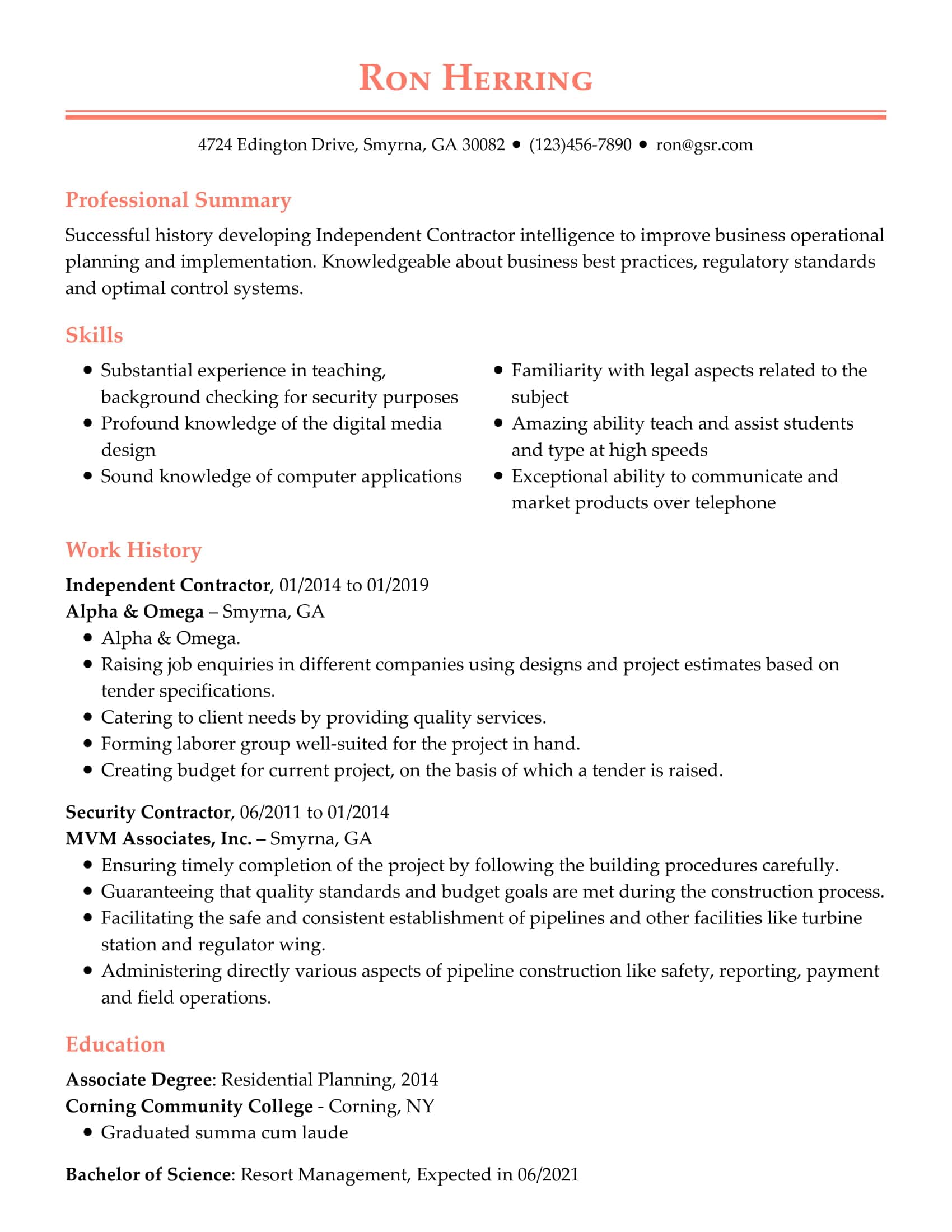 Professional Peach Resume Template